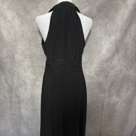 Evan Picone Black Sleeveless V Neck Halter Empire Formal Flowy Midi Dress 12 - Picture 3 of 3